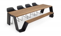 extremis® Hopper Combo Gartentisch mit Sitzbank B 300 cm Hellwood Holz & 4 Captain’s Chairs schwarz-