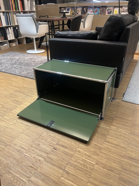 USM Haller Stauraum 1x1 mit 1 Klappture olivgrun offen