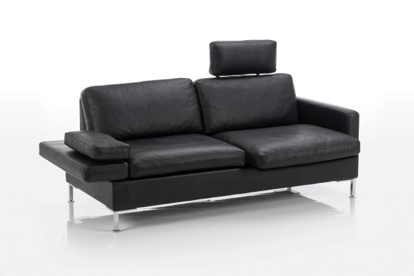 Bruhl Alba Sofa 2 5 Sitzer m integr Kopfstutze Anilinleder Pearl Winkelfuss verchromt