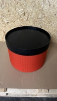 Vorschau: Softline Drum Hocker hellrot m Tablett Holz schwarz lackiert Rucken Vorschau: Softline Drum Hocker hellrot m Tablett Holz schwarz lackiert Rucken