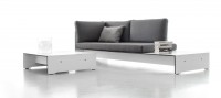 CONMOTO Riva Lounge mit Beistelltisch & Kissen Outdoormöbel weiß / hellgrau / schwarze Kante