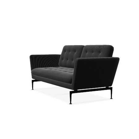 Vitra Suita Sofa 2 Sitzer mit geheftetem Rucken Stoff Dumet carbon schwarz Gestell basic dark seitlich