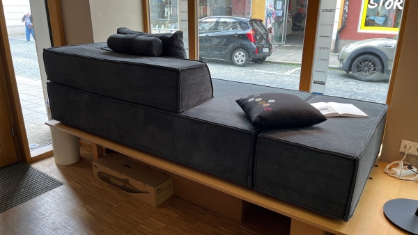 COR Trio Stoffsofa 2 Sitzer mit Ottoman Eckrucken Ruckenkissen Chenille Stoff 8145 dunkelgraublau Rucken