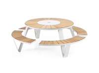 extremis® Pantagruel Picnic Gartentisch mit Sitzbank Essgruppe Iroko-Holz & Stahl weiß