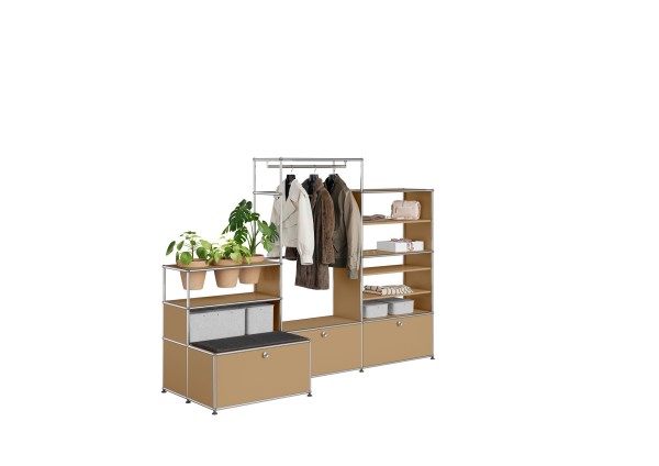 USM Haller Garderoben Wardrobes Ankleideregal Sitzmoglichkeit Garderobenstange Pflanzenwelt Klappturen Fachboden USM beige 95