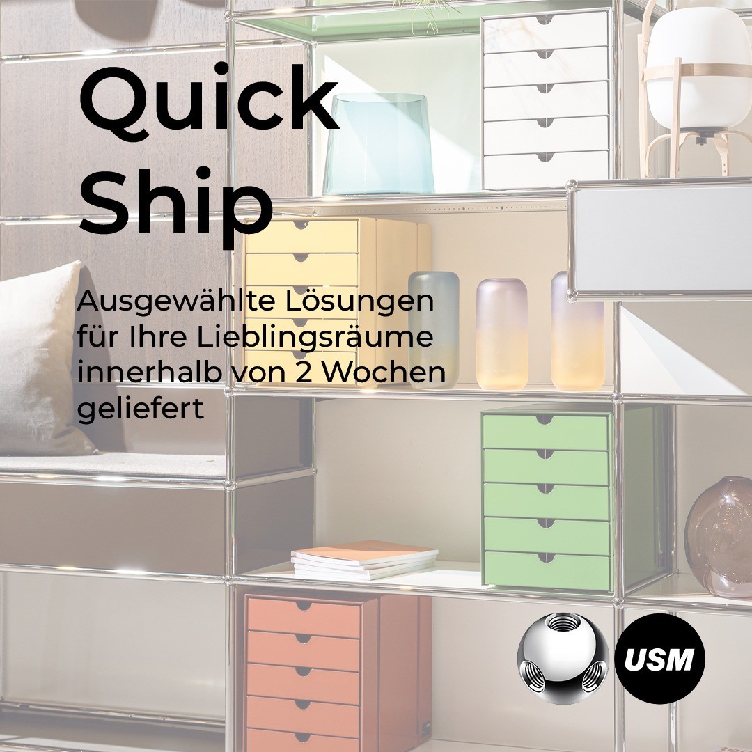 | USM Haller Quickship / SelectionDie USM Haller Möbel vereinen seit 1965 idealen Stauraum und schlichte Ästhetik. Mit der Kollektion "Quickship / Selection" erhalten Sie Ihre ausgewählte Lösung innerhalb von 2 Wochen geliefert. Selection umfasst e