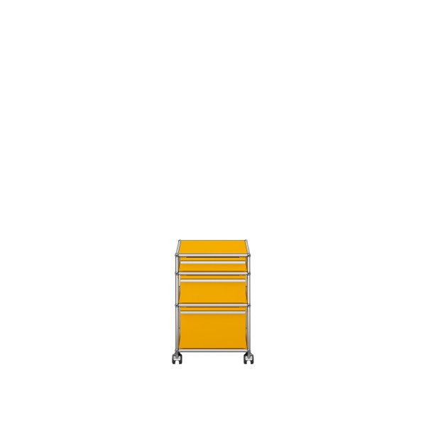 USM Haller Rollcontainer 3 Schubkasten A5 A6 A7 mit Inos Schalen auf Rollen gelb