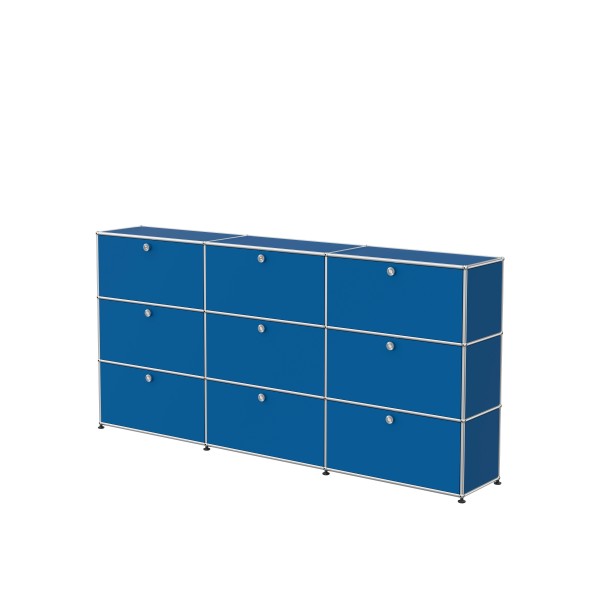 USM Haller Regal XL 3x3 9 Klappturen enzianblau seitlich