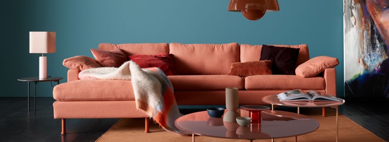 COR Conseta 3 Sitzer Loungesofa mit Longchair lachsfarben Rundrohrfüße