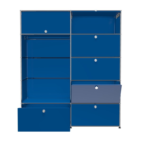 USM Haller Garderobe mit Einschubtueren Klapptueren Schubladen und Garderobenstange enzianblau