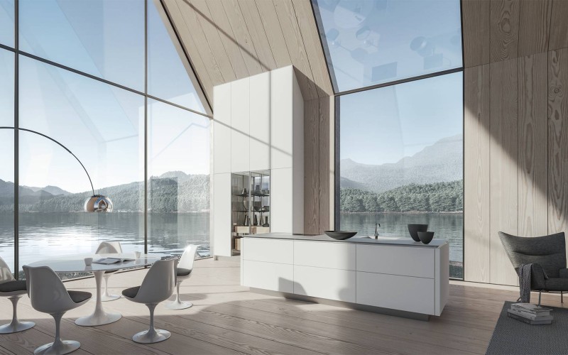 SieMatic Küchenlinie Pure Küche im modernen Architektenhaus direkt in erster Seelinie Luxusküche
