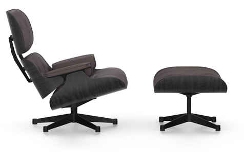 Vitra Lounge Chair Ottoman Esche schwarz Leder Premium chocolate UG beschichtet schwarz
