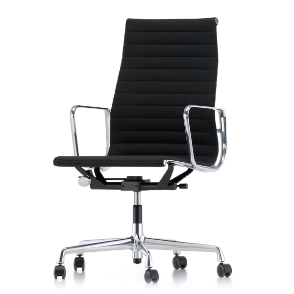 Vitra EA 119 Aluminium Chair Burodrehstuhl verchromt m Armlehnen Hopsak nero