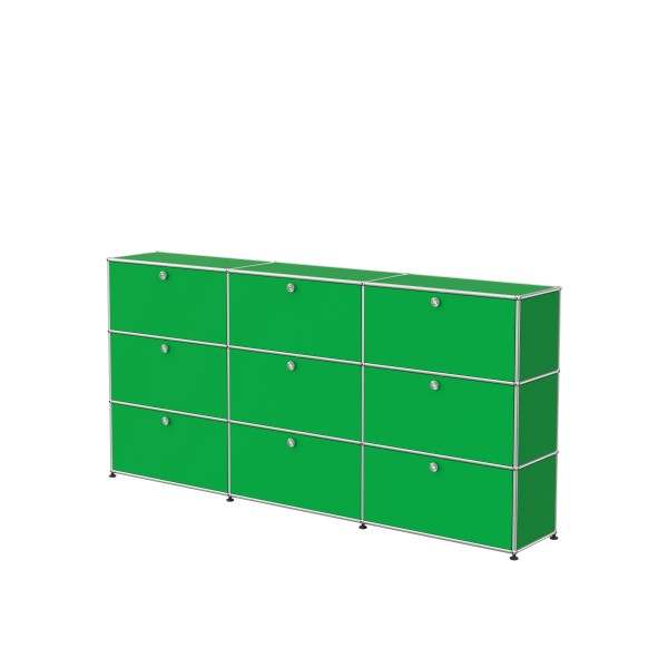 USM Haller Regal XL 3x3 9 Klappturen USM gruen seitlich