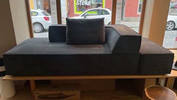 COR Trio Stoffsofa 2 Sitzer mit Ottoman Eckrucken Ruckenkissen Chenille Stoff 8145 dunkelgraublau