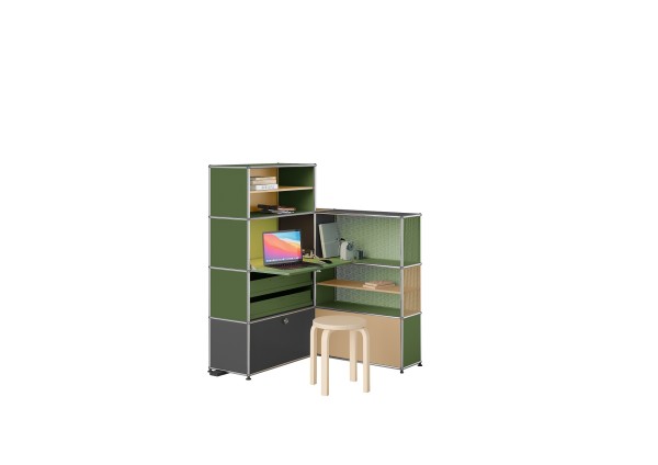 USM Haller Lookbook 2025 Homeoffice Ecklosung Klappture Auszugstablare offene Facher Licht 51