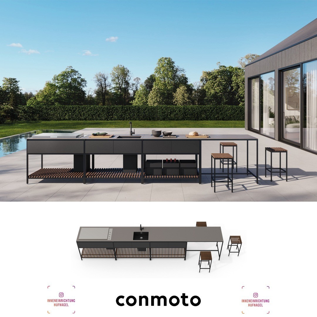 | Conmoto TICINO OutdoorkücheDie neue Outdoorküche TICINO kitchen frame, in einem eleganten, leichten Design bietet durch ihren modularen Aufbau viel Flexibilität in der Gestaltung. Als Modulsystem entworfen, ist die TICINO kitchen frame frei nach 