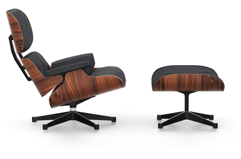 Vitra Lounge Chair Ottoman Santos Palisander Leder Premium nero UG poliert Seiten schwarz