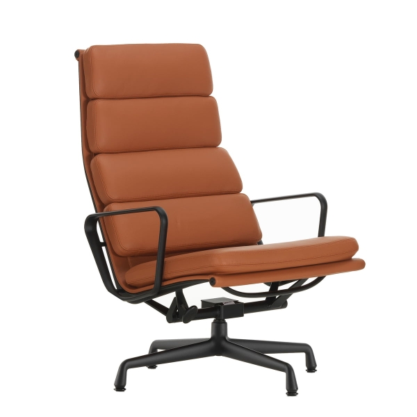 Vitra EA 222 Aluminium Soft Pad Chair Loungesessel tiefschwarz m Armlehnen Leder Premium F cognac