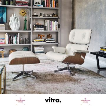 | Vitra Eames Lounge Chair & OttomanCharles und Ray Eames entwarfen den Lounge Chair in den 1950er-Jahren mit dem Ziel, einen eleganten Sessel mit ultimativem Komfort zu schaffen. Seither wird er bei Vitra im nahezu gleichen Verfahren gefertigt und