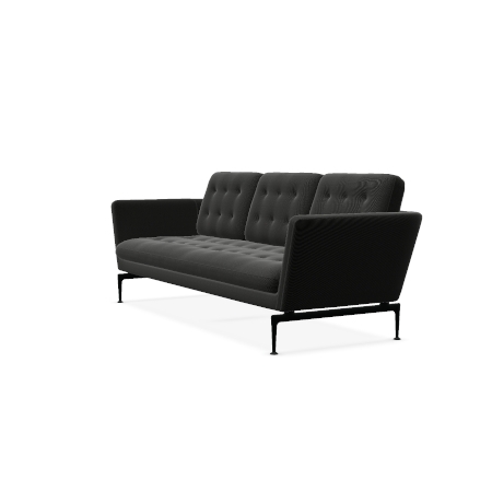 Vitra Suita Sofa 3 Sitzer mit geheftetem Rucken Stoff Dumet carbon schwarz Gestell basic dark seitlich