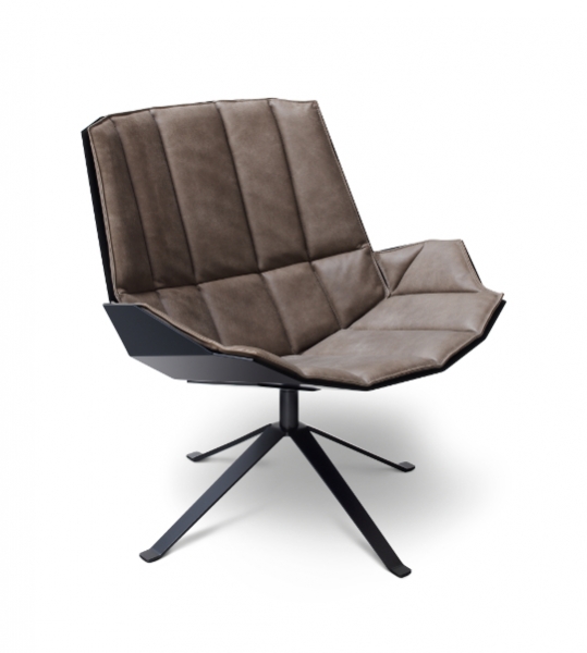 Muller Mobelfabrikation MARTINI Chair Loungesessel Leder warm grey Schale Metall tiefschwarz