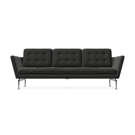 Vitra Suita Sofa 3 Sitzer mit geheftetem Rucken Stoff Dumet carbon schwarz Gestell basic dark