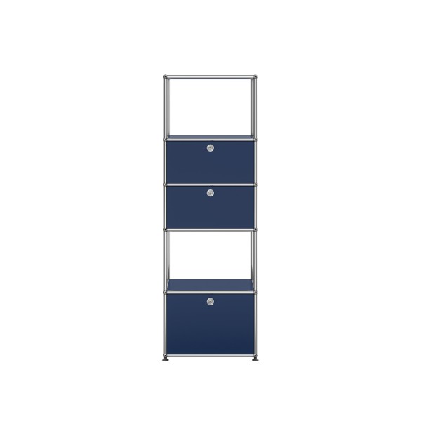 USM Haller Regal mit 2 Klappturen 1 Schubkasten und 2 offene Facher stahlblau