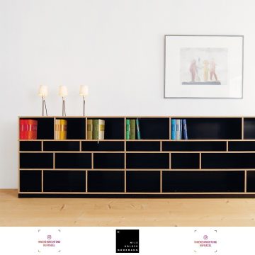 | Nils Holger Moormann EGAL, design by Axel Kufus | 2001Egal ist in der Höhe sowie in der Facheinteilung variabel. Die in vier verschiedenen Höhen erhältlichen Fächer können beliebig gestapelt werden. Auch die Facheinteilungen sind frei wählbar und