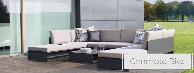 CONMOTO Riva Loungemöbel mit Beistelltisch & Kissen Outdoormöbel weiß / hellgrau / schwarze Kante