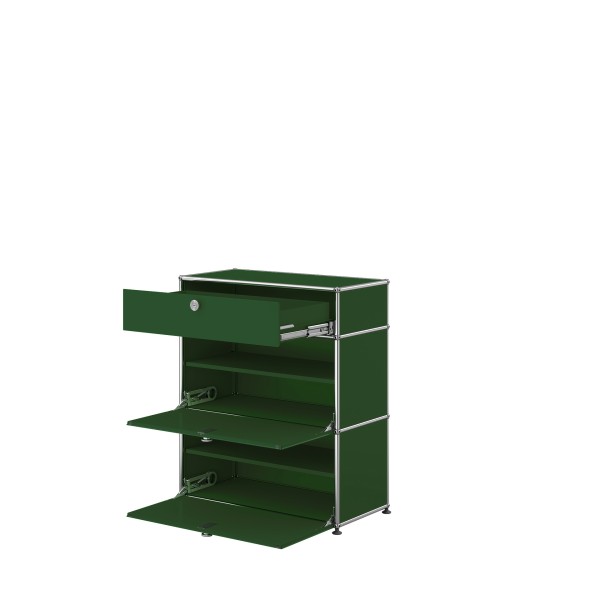 USM Haller Highboard Anrichte 2 Klappturen unten 1 Schublade schmal oben Sonderedition olivgrun seitlich
