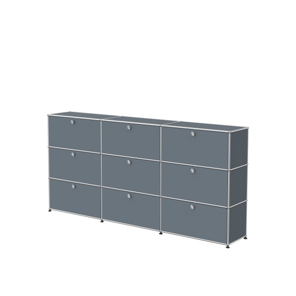 USM Haller Regal XL 3x3 9 Klappturen mittelgrau seitlich