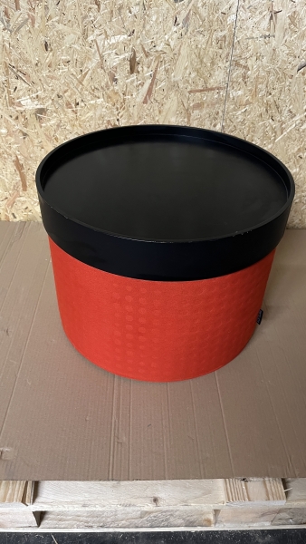 Softline Drum Hocker hellrot m Tablett Holz schwarz lackiert