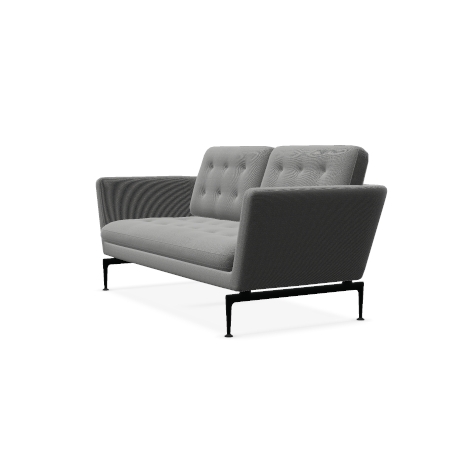 Vitra Suita Sofa 2 Sitzer mit geheftetem Rucken Stoff Dumet sierragrau melange Gestell basic dark seitlich