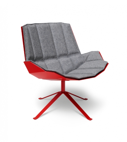 Muller Mobelfabrikation MARTINI Chair Loungesessel Merino Filz hellgrau Schale Metall verkehrsrot