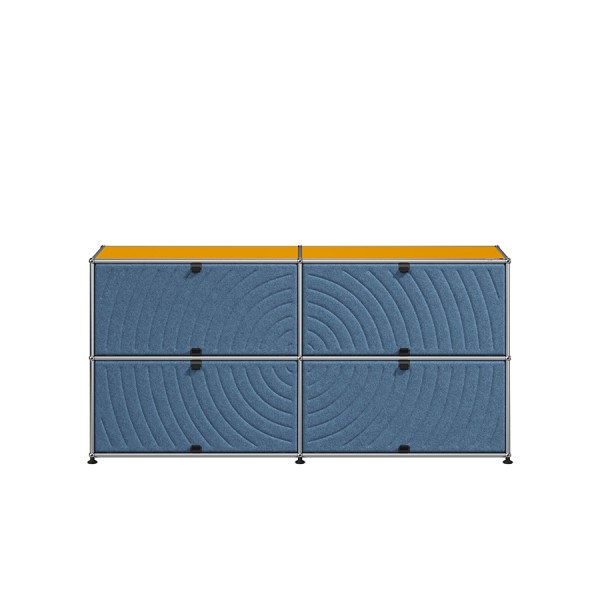 USM Haller Sideboard goldgelb 4 Soft Panels blau