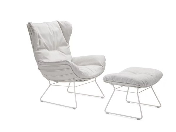 Freifrau Manufaktur Leyasol Wingback Chair & Ottoman Stoff Lopi Marble