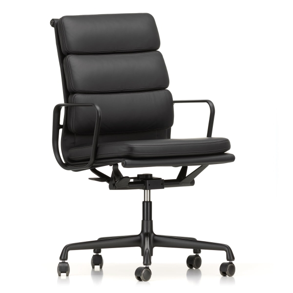 Vitra EA 219 Aluminium Soft Pad Chair Burodrehstuhl tiefschwarz m Armlehnen Leder Premium F nero