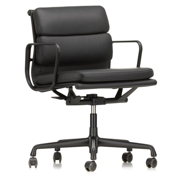 Vitra EA 217 Aluminium Soft Pad Chair Burodrehstuhl tiefschwarz m Armlehnen Leder Premium F nero