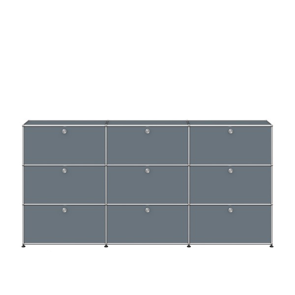 USM Haller Regal XL 3x3 9 Klappturen mittelgrau