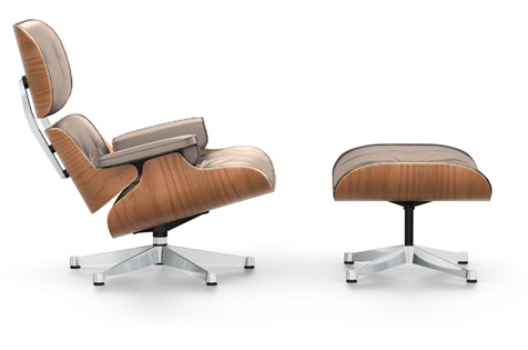 Vitra Lounge Chair Ottoman Amerikanischer Kirschbaum Leder Premium sand UG verchromt