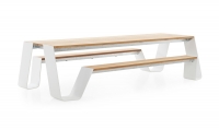 extremis® Hopper Picnic Gartentisch mit Sitzbank B 300 cm Iroko Hartholz UG: weiß, pulverbeschichtet