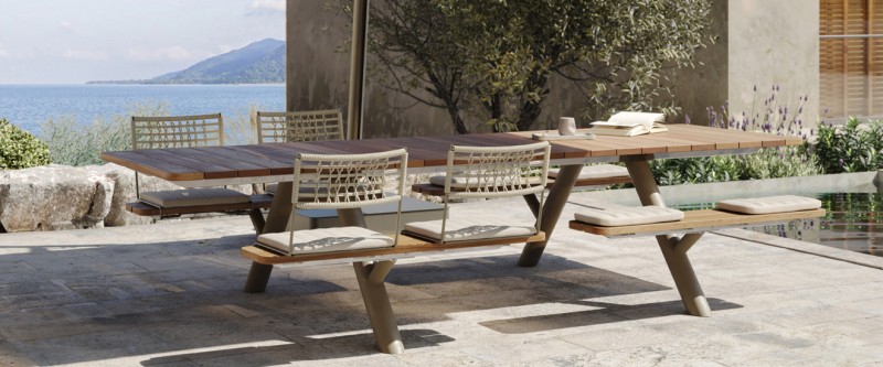 extermis Panigiri Beligan design furniture Outdoormöbel Sitzbank mit Tisch