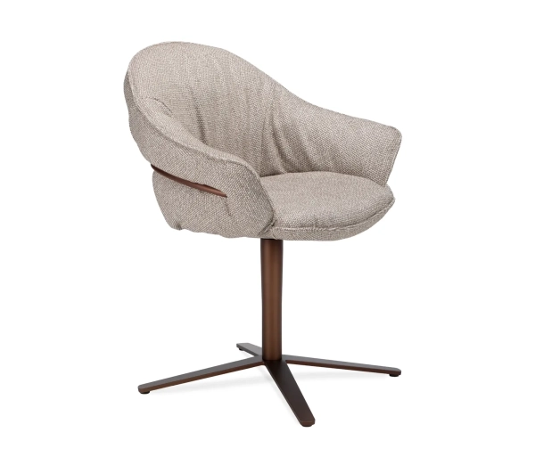 Freifrau Manufaktur Marie Armchair Stoff Safire 0004 graubeige Fusskreuzgestell Stahl Bronze Lasur
